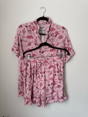 100% Bamboo Pink Western-Print Short Pajama Set